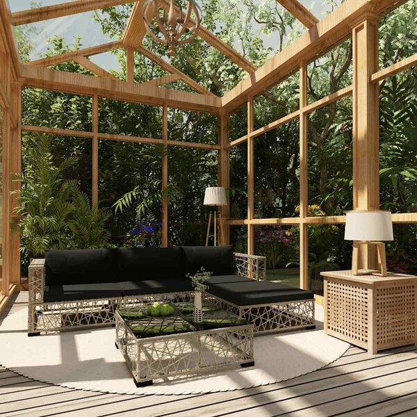 5 részes szürke polyrattan kerti ülőgarnitúra párnákkal