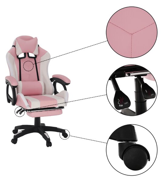 KONDELA Irodai/gamer szék RGB LED világítással, rózsaszín/fehér, JOVELA