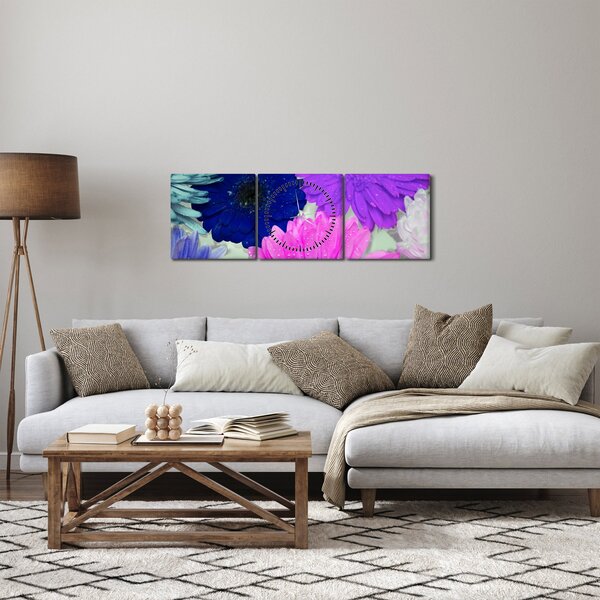 Színes virágok képe (órával) (90x30 cm)