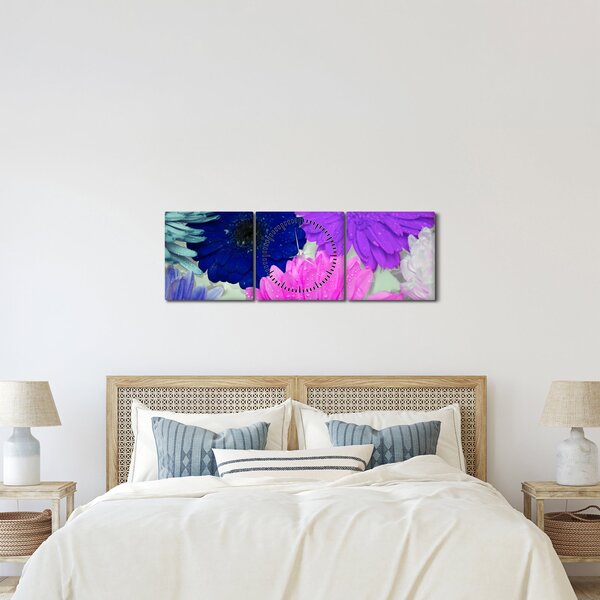 Színes virágok képe (órával) (90x30 cm)