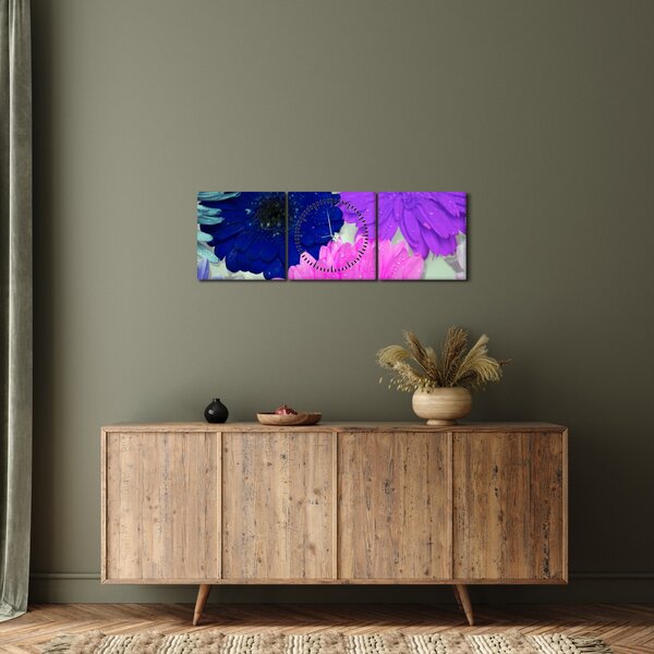 Színes virágok képe (órával) (90x30 cm)
