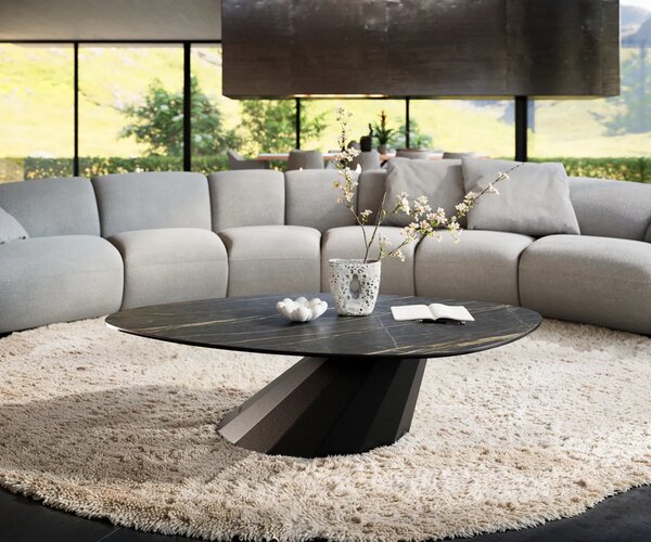 DELIFE Dohányzóasztal Edge organikus 140x76 cm Laminam® kerámia Noir Desir barna Parabi fém fekete