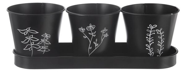 Fém virágcserép készlet fűszernövényekhez 3 db-os ø 11 cm Black – Orion