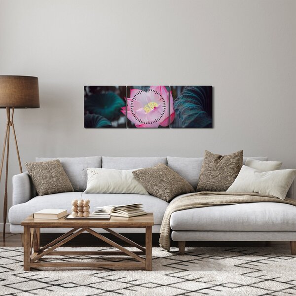 Rózsaszín virág képe (órával) (90x30 cm)