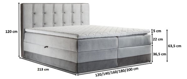 MARYLIN kárpitozott boxspring ágy 140x200 - szürke + INGYENES topper