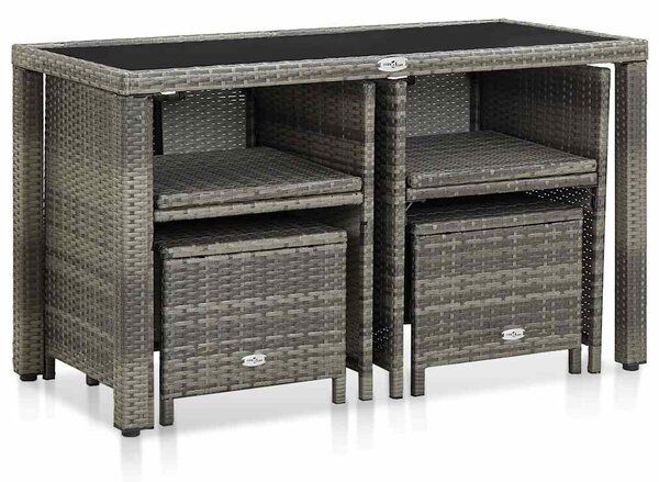 5-részes szürke kültéri polyrattan étkezőszett párnákkal