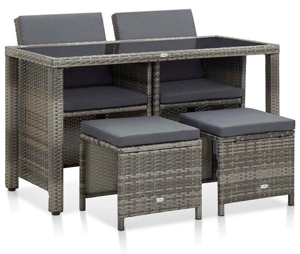 5-részes szürke kültéri polyrattan étkezőszett párnákkal