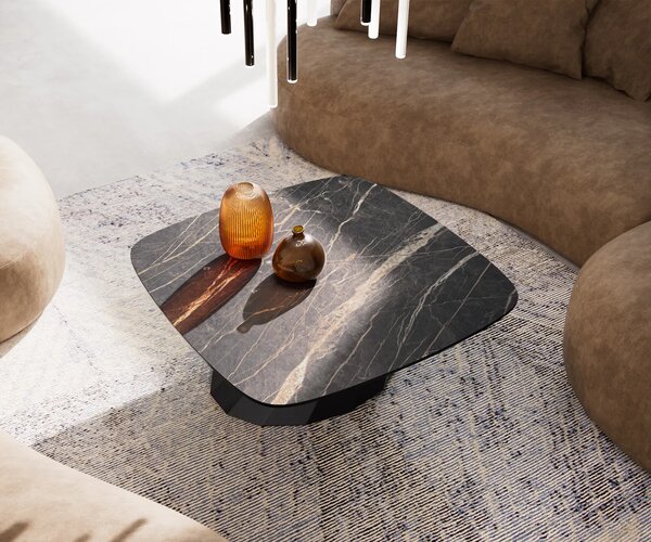 DELIFE Dohányzóasztal Edge 90x90 cm Laminam® kerámia Noir Desir barna Parabi fém fekete