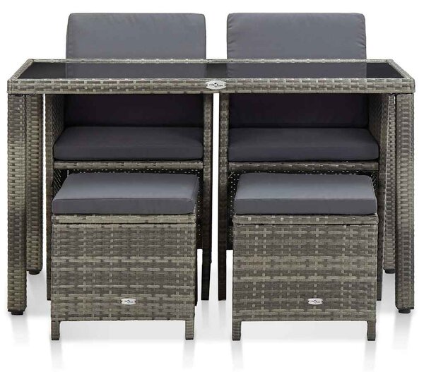 5-részes szürke kültéri polyrattan étkezőszett párnákkal