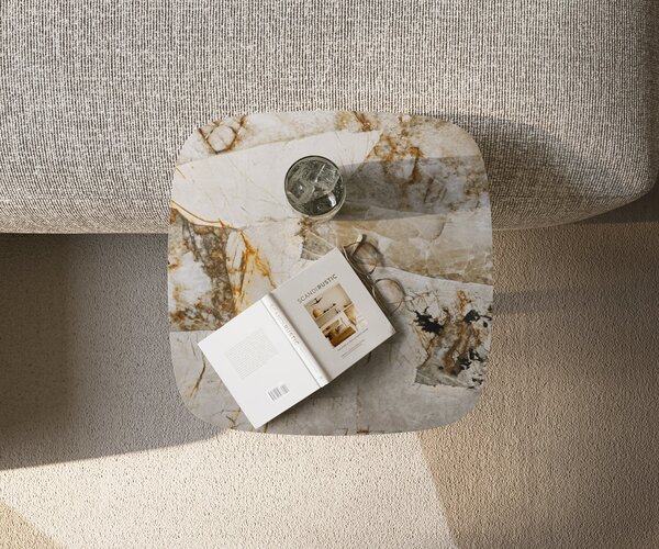 DELIFE Dohányzóasztal Edge hajóformájú 50x50 cm kerámia Patagonia polírozott elemes fém titán színű effekt finish