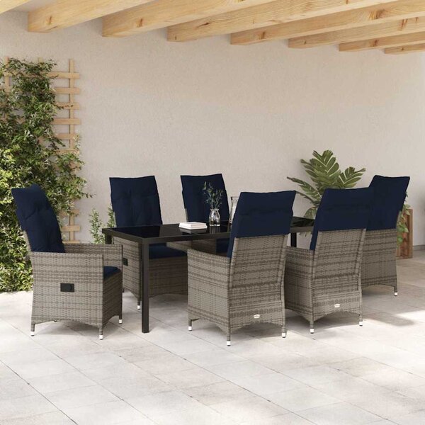Asztal és szék szett 7 db Szürke PE Rattan