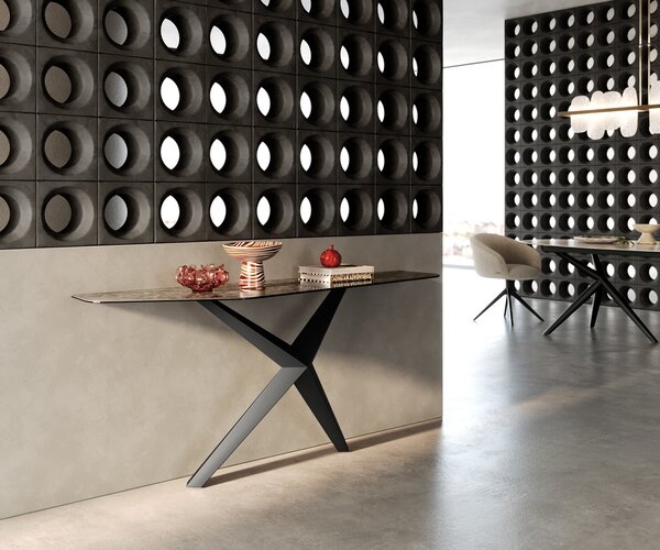 DELIFE Konzolasztal Edge poligonális 180x50 cm kerámia emperador extra lucido sötétbarna Zentharo fém fekete