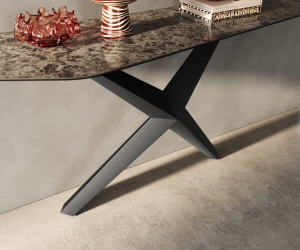 DELIFE Konzolasztal Edge poligonális 180x50 cm kerámia emperador extra lucido sötétbarna Zentharo fém fekete