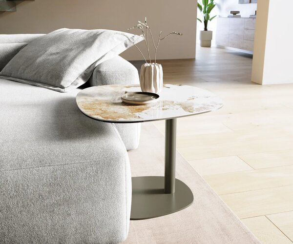 DELIFE Dohányzóasztal Edge hajóformájú 60x60 cm kerámia Minas melange Eleny fém titán színű effektfinish