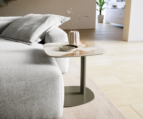 DELIFE Dohányzóasztal Edge hajóformájú 50x50 cm kerámia Minas melange Eleny fém titán színű effektfinish