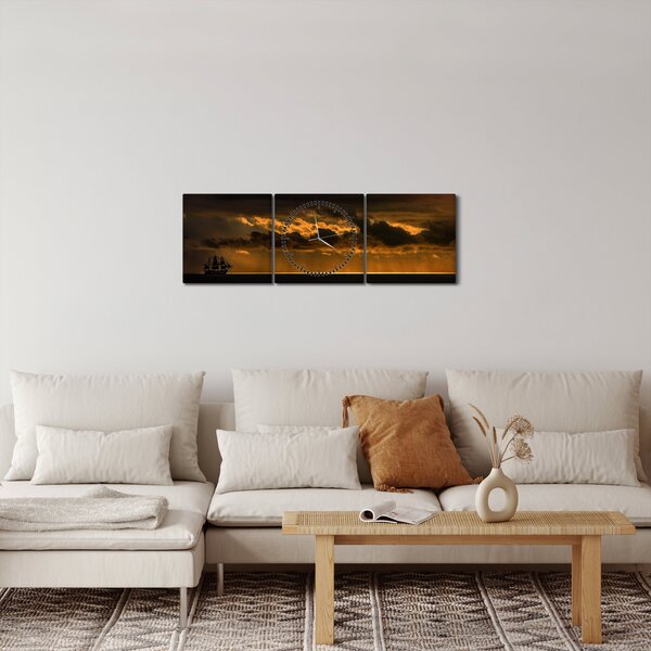 Egy vitorlás naplementekor képe (órával) (90x30 cm)