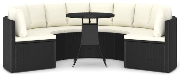 7 részes fekete polyrattan kerti kanapészett párnákkal