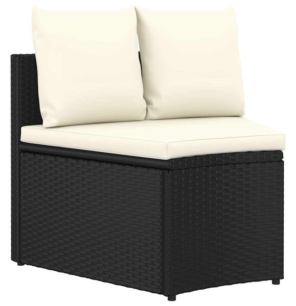 7 részes fekete polyrattan kerti kanapészett párnákkal