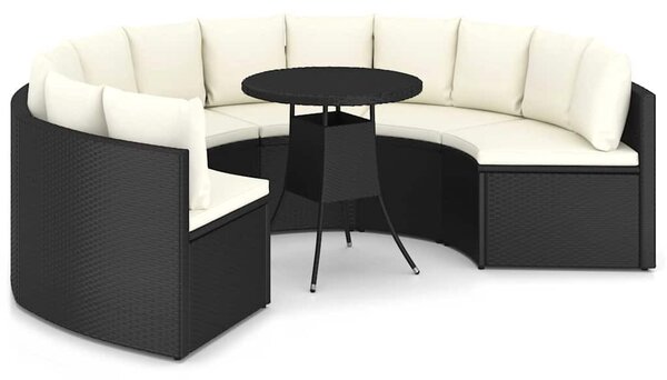 7 részes fekete polyrattan kerti kanapészett párnákkal