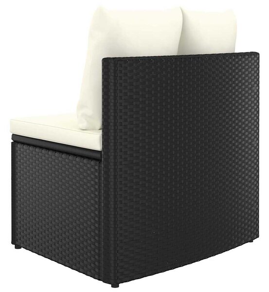 7 részes fekete polyrattan kerti kanapészett párnákkal