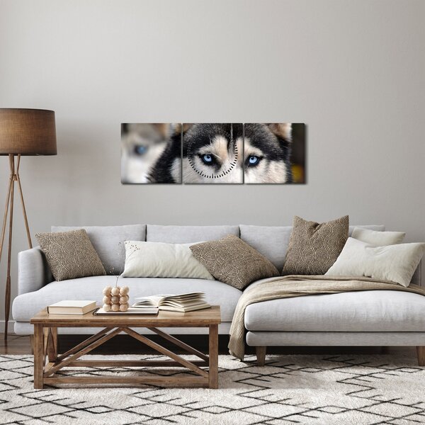 Husky kutya kép (órával) (90x30 cm)