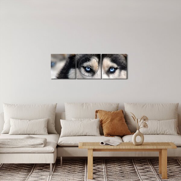 Husky kutya kép (órával) (90x30 cm)