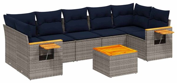 8 részes szürke polyrattan kerti ülőgarnitúra párnával