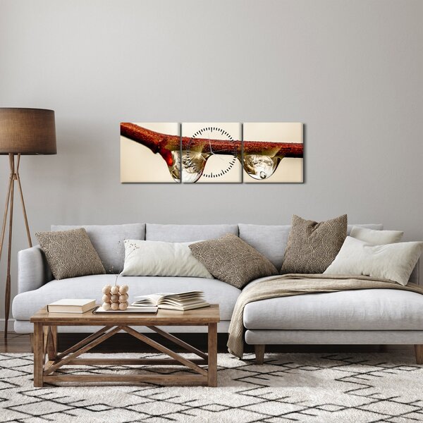 Vízcseppek a faágon képe (órával) (90x30 cm)
