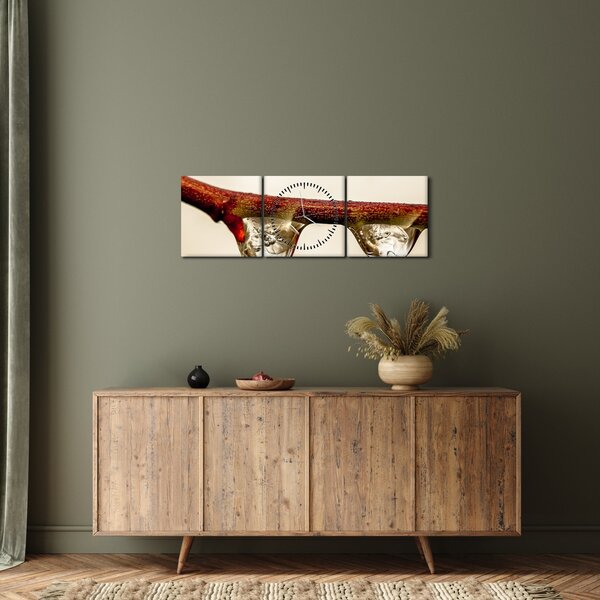Vízcseppek a faágon képe (órával) (90x30 cm)