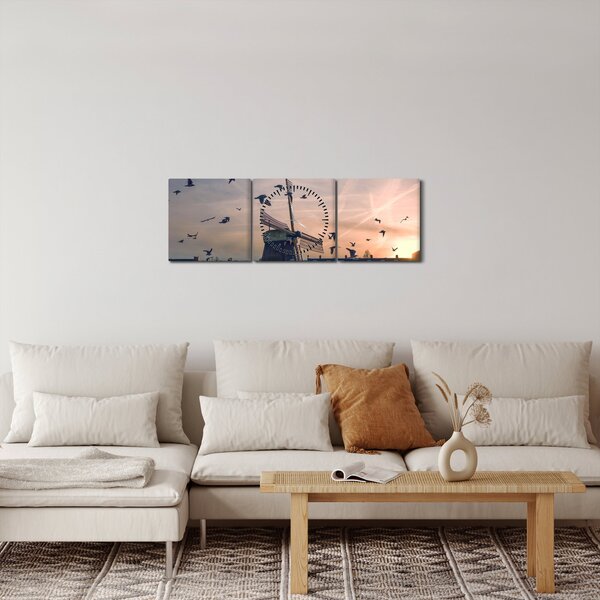 Szélmalom képe (órával) (90x30 cm)