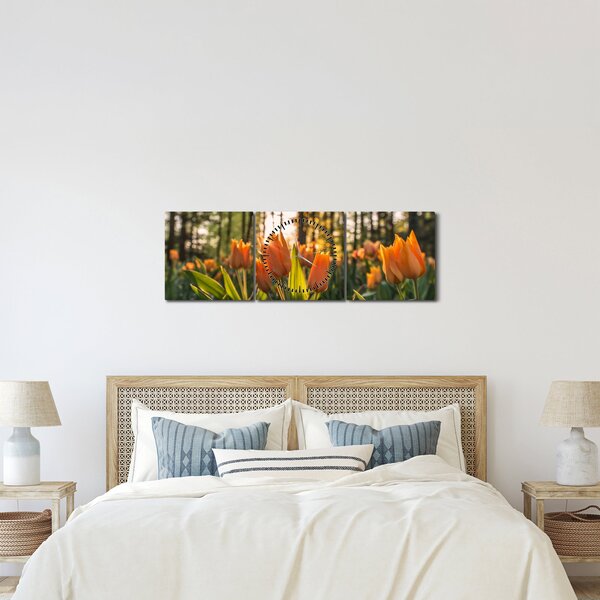 Narancssárga tulipán képe (órával) (90x30 cm)