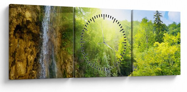 Kép - vízesések az erdőben (órával) (90x30 cm)