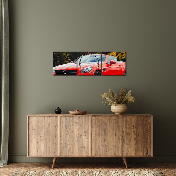 Kép - piros Mercedes (órával) (90x30 cm)