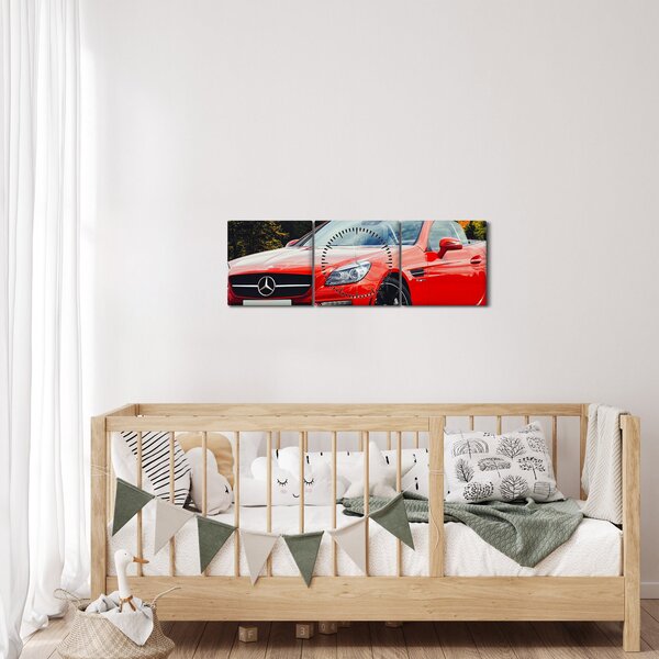 Kép - piros Mercedes (órával) (90x30 cm)