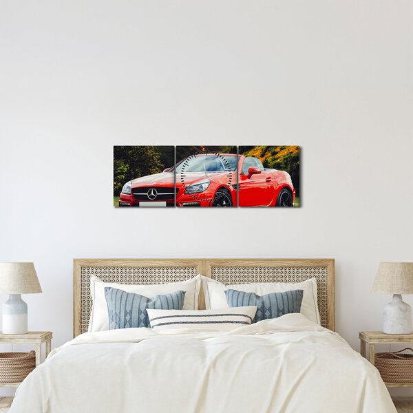Kép - piros Mercedes (órával) (90x30 cm)