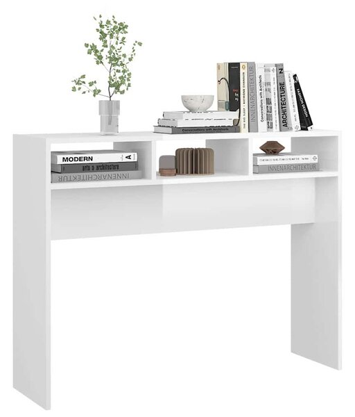 Magasfényű fehér szerelt fa tálalóasztal 105 x 30 x 80 cm