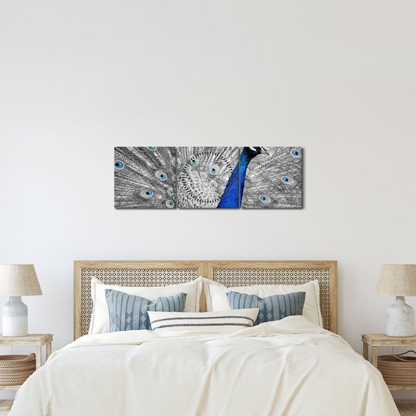 Kék páva képe (órával) (90x30 cm)