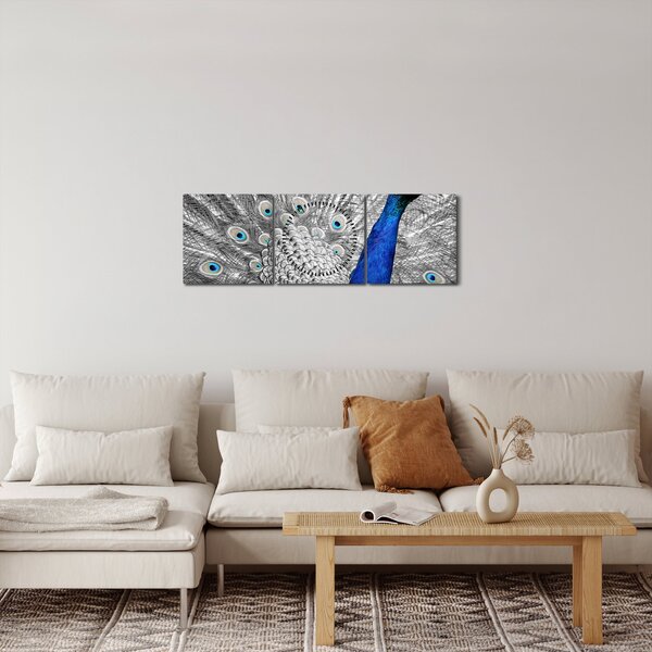 Kék páva képe (órával) (90x30 cm)