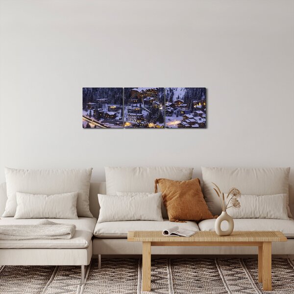 Kép - téli hegyi város (órával) (90x30 cm)