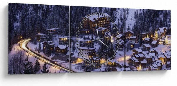 Kép - téli hegyi város (órával) (90x30 cm)
