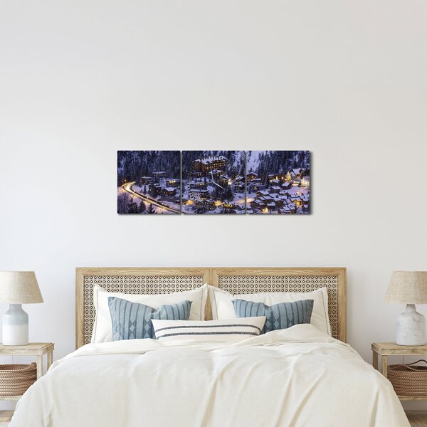 Kép - téli hegyi város (órával) (90x30 cm)