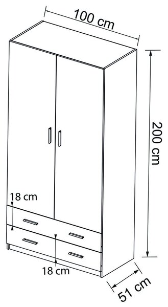 MUPO gardróbszekrény 100x200x51 - fehér