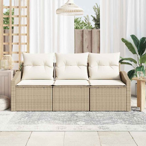 Kerti Kanapé Szett 3 db Beige és Fehér polirattan