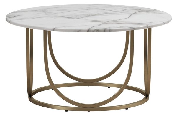 Fehér-aranyszínű kerek dohányzóasztal márvány dekorral ø 79 cm Gwyneth – CosmoLiving by Cosmopolitan