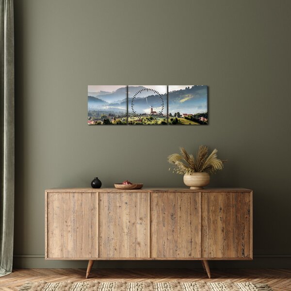 Kép - falu a ködben (órával) (90x30 cm)