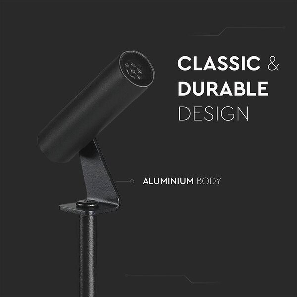 V-TAC DC24V 2W LED alumínium leszúrható lámpa, fekete henger házzal, meleg fehér - SKU 24006