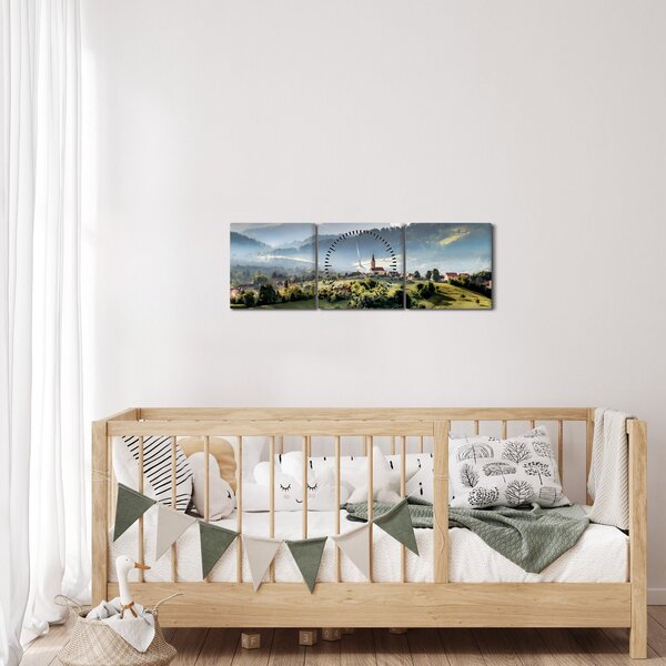 Kép - falu a ködben (órával) (90x30 cm)