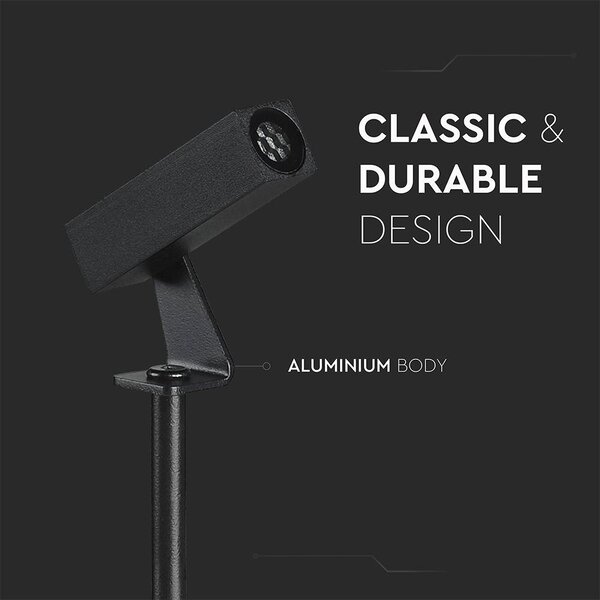 V-TAC DC24V 2W LED alumínium leszúrható lámpa, fekete szögletes házzal, meleg fehér - SKU 24008