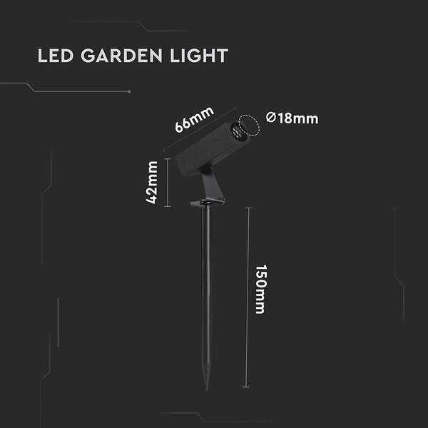 V-TAC DC24V 2W LED alumínium leszúrható lámpa, fekete szögletes házzal, meleg fehér - SKU 24008