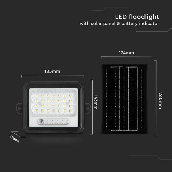 V-TAC 6W napelemes LED reflektor, 2000K - 8000K között állítható színhőmérséklettel - SKU 24082